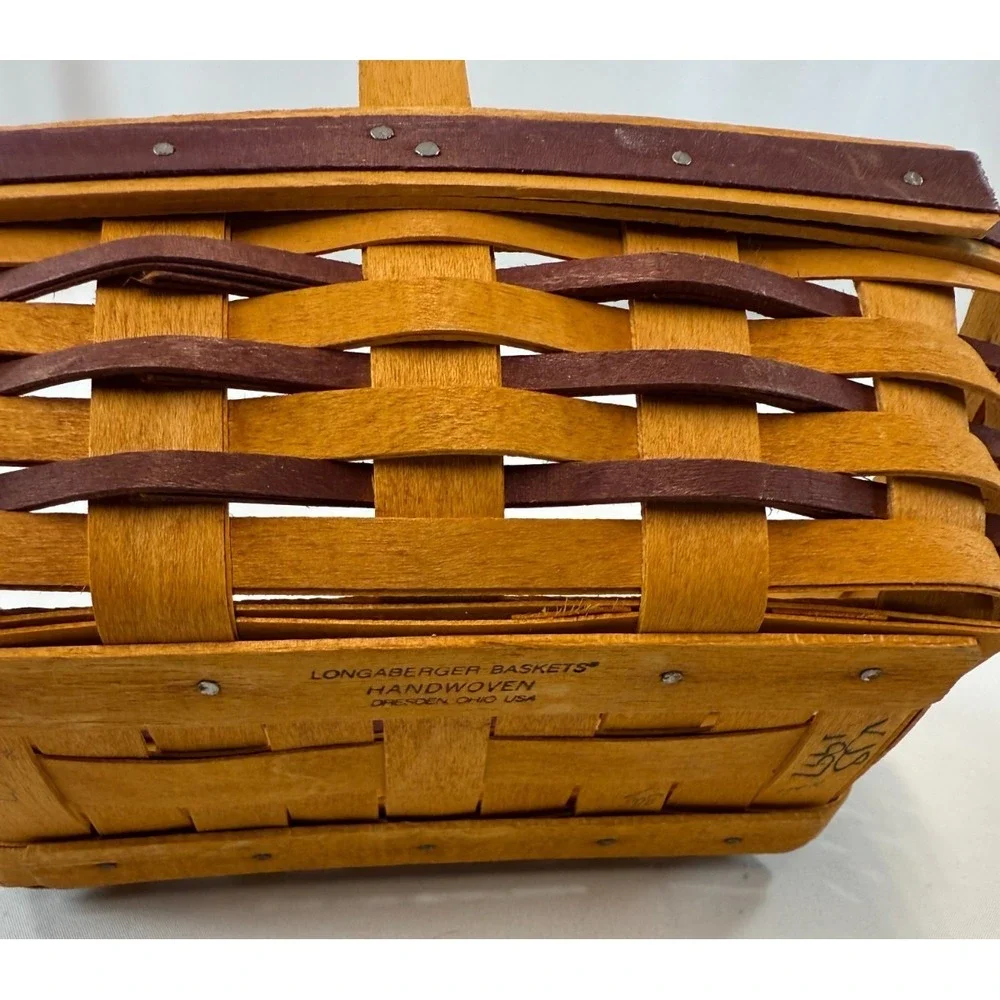 1997 Longaberger Sweet Treats Purple Trim Basket w/Red Stripe Liner & Protector